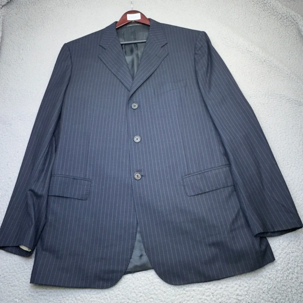 Corneliani Blazer Mens 46 Long Blue Pinstripe Extraﬁne Wool Sport Coat Italy 3B